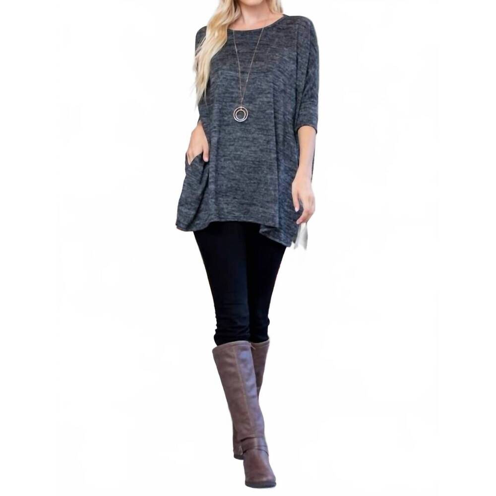 NEW RIAH FASHION women's boatneck top in charcoal